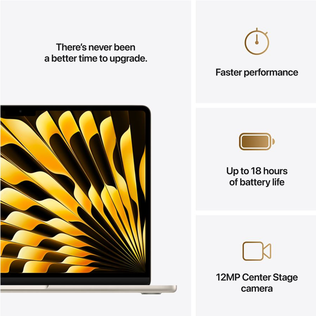 Apple MacBook Air 13″ (2025) Chip M4 | CPU 10 núcleos | GPU 10 núcleos | 16GB RAM | 512GB SSD | Pantalla Liquid Retina | Color Starlight | Nueva