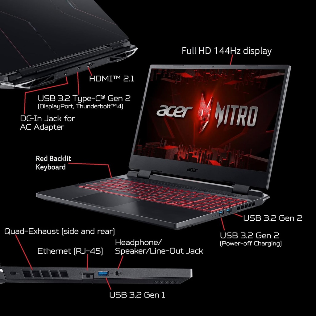 Portátil para juegos - Acer Nitro 5 AN515-58 AN515-58-57Y8 15,6" - Full HD - 1920 x 1080 - Intel Core i5 12a Gen i5-12500H Dodeca-core (12 Core) 2,50 GHz - 16 GB Total RAM - 512 GB SSD - Negro obsidiana Open Box