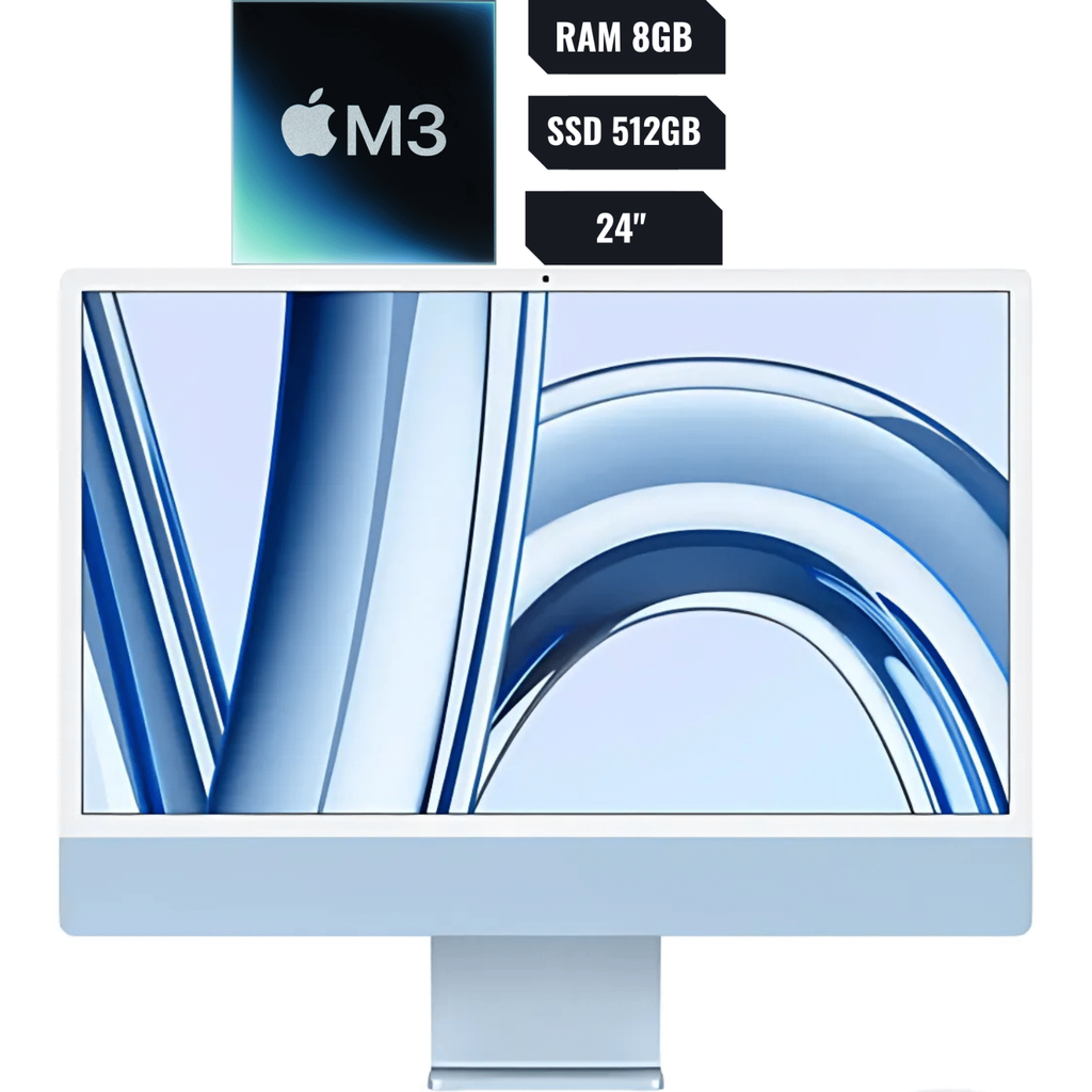 Apple iMac 24″ M3 – All-in-One 4.5K Retina, 8-Core CPU, 10-Core GPU, 8GB RAM, 512GB SSD, Silver, Teclado y Mouse Español Chile