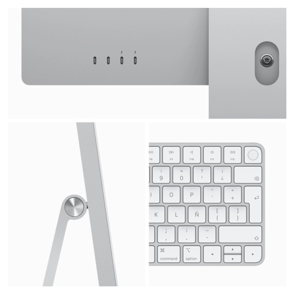 Apple iMac 24″ M3 – All-in-One 4.5K Retina, 8-Core CPU, 10-Core GPU, 8GB RAM, 256GB SSD, Silver, Teclado y Mouse Español Chile