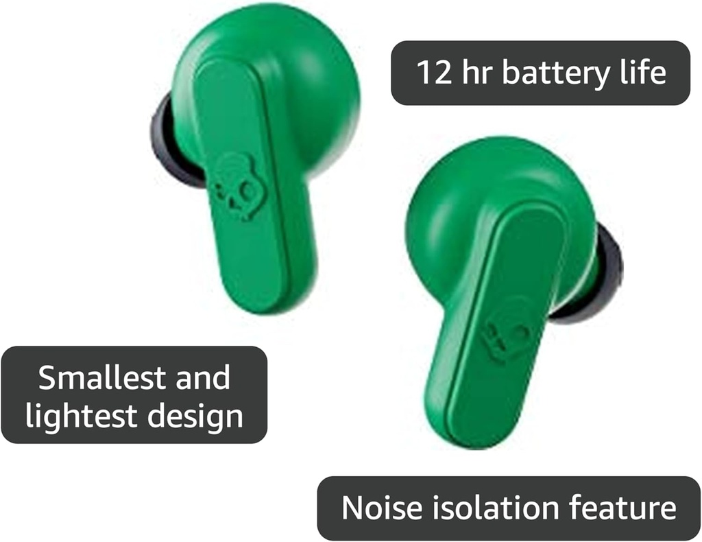 Skullcandy Dime Auriculares In-Ear Inalámbricos, 12 h de Autonomía, Micrófono, Compatibles con iPhone Android y Dispositivos Bluetooth, - DARK BLUE/GREEN
