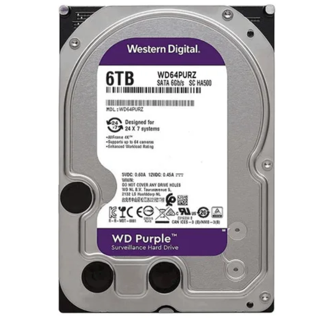 WD Purple 6TB WD64PURZ – Disco Duro 3.5" SATA III para Videovigilancia 24/7, Optimizado para DVR y NVR, AllFrame Technology