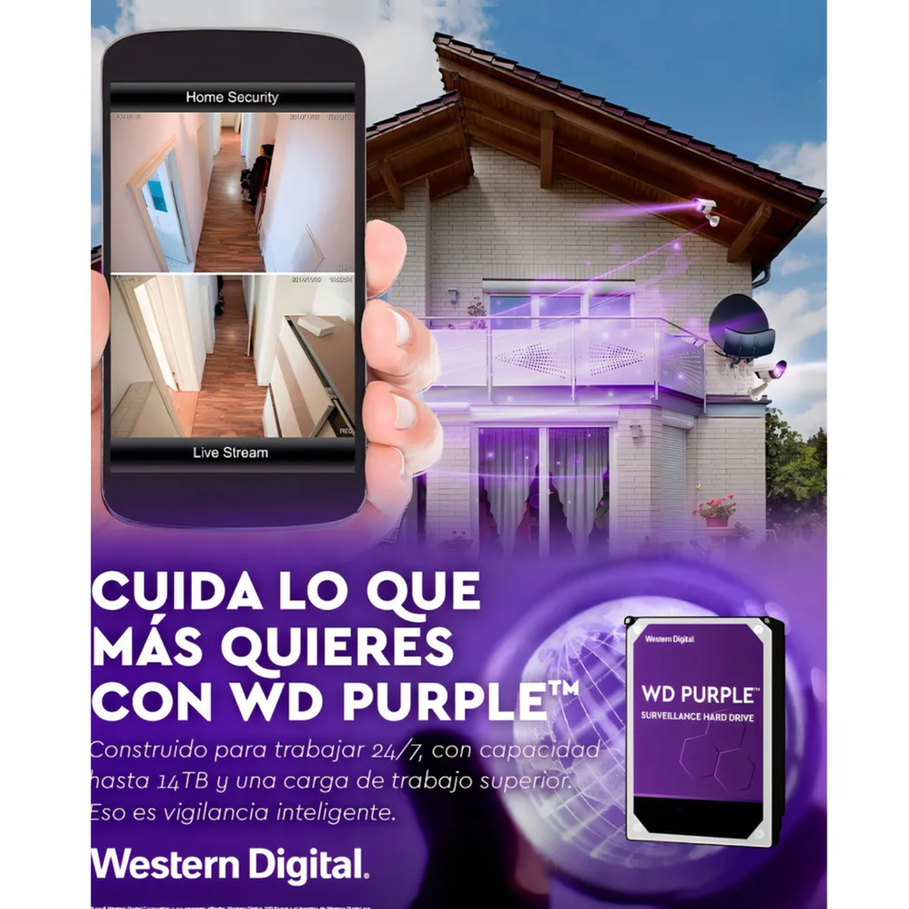 WD Purple 6TB WD64PURZ – Disco Duro 3.5" SATA III para Videovigilancia 24/7, Optimizado para DVR y NVR, AllFrame Technology