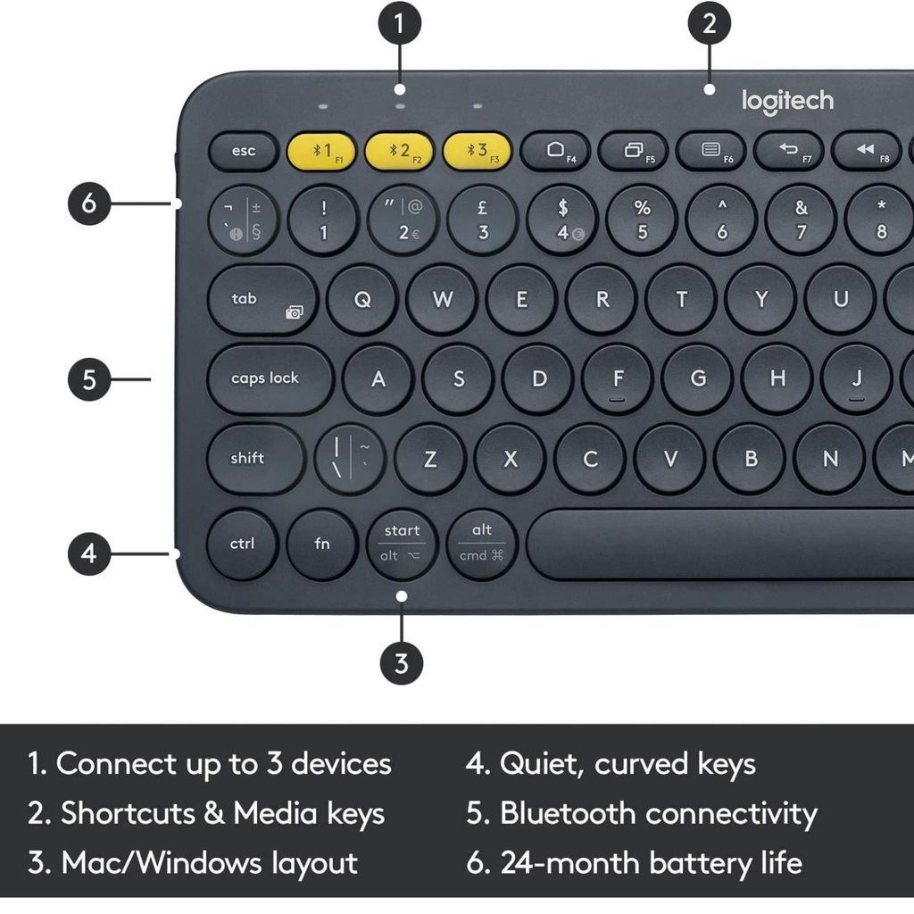 Logitech K380 Multi-Device – Teclado Bluetooth Compacto, Silencioso y Portátil, Compatible con Windows, macOS, iPadOS, Android, ChromeOS y Smart TV