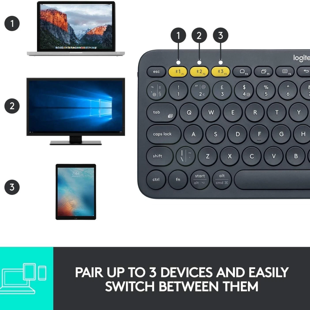 Logitech K380 Multi-Device – Teclado Bluetooth Compacto, Silencioso y Portátil, Compatible con Windows, macOS, iPadOS, Android, ChromeOS y Smart TV