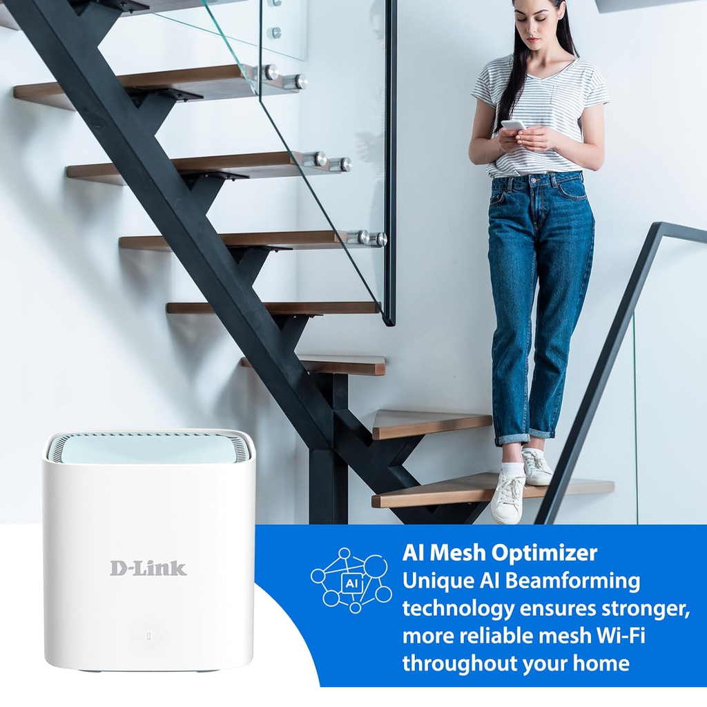 D-Link EAGLE PRO AI WiFi 6 AX1500 Mesh (M15/2) – Sistema Mesh de 2 Nodos, Cobertura Ampliada, Inteligencia AI, Alta Velocidad