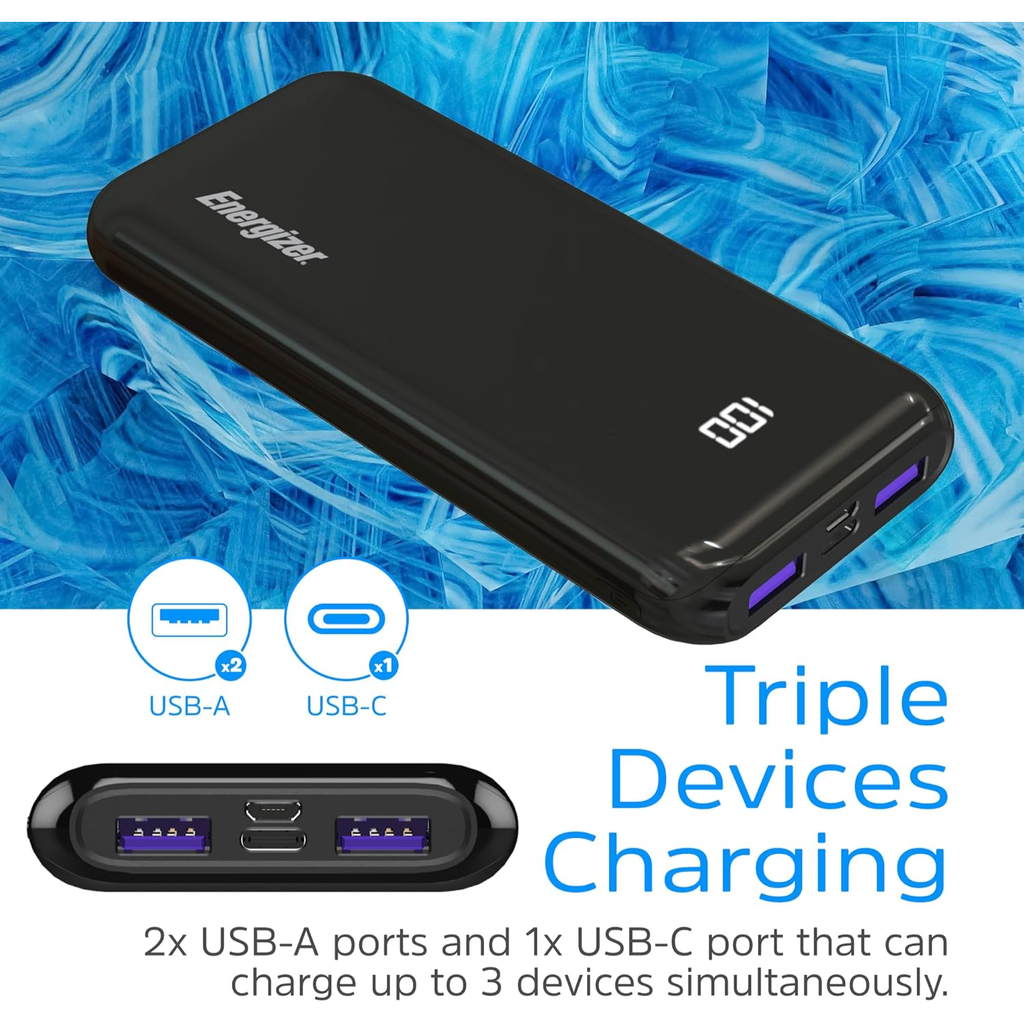 Energizer Power Bank 10,000mAh – Carga Rápida USB-C, Compacto y Portátil, Fast Charging, Color Negro