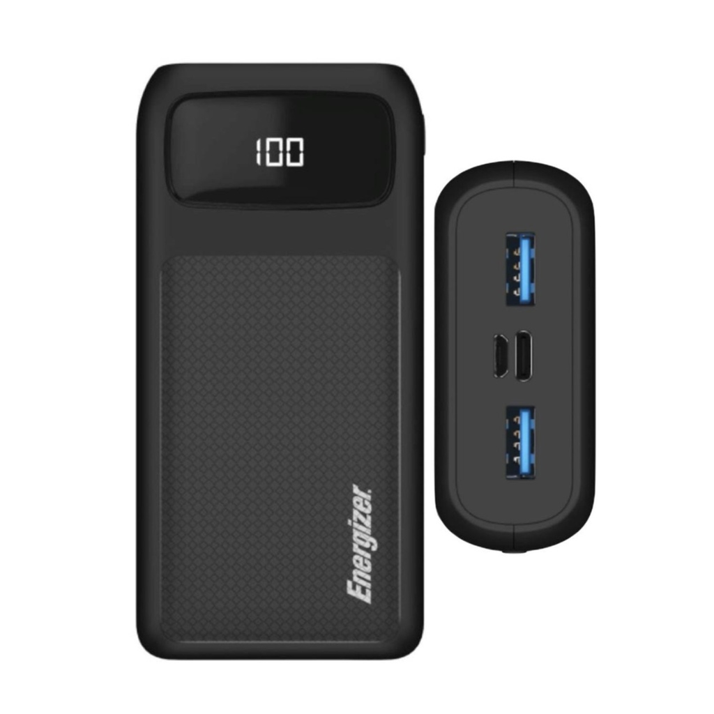 Energizer MAX Power Bank 20,000mAh – Carga Rápida 20W, USB-C + 2 USB-A, Pantalla LCD, Alta Capacidad, Color Negro