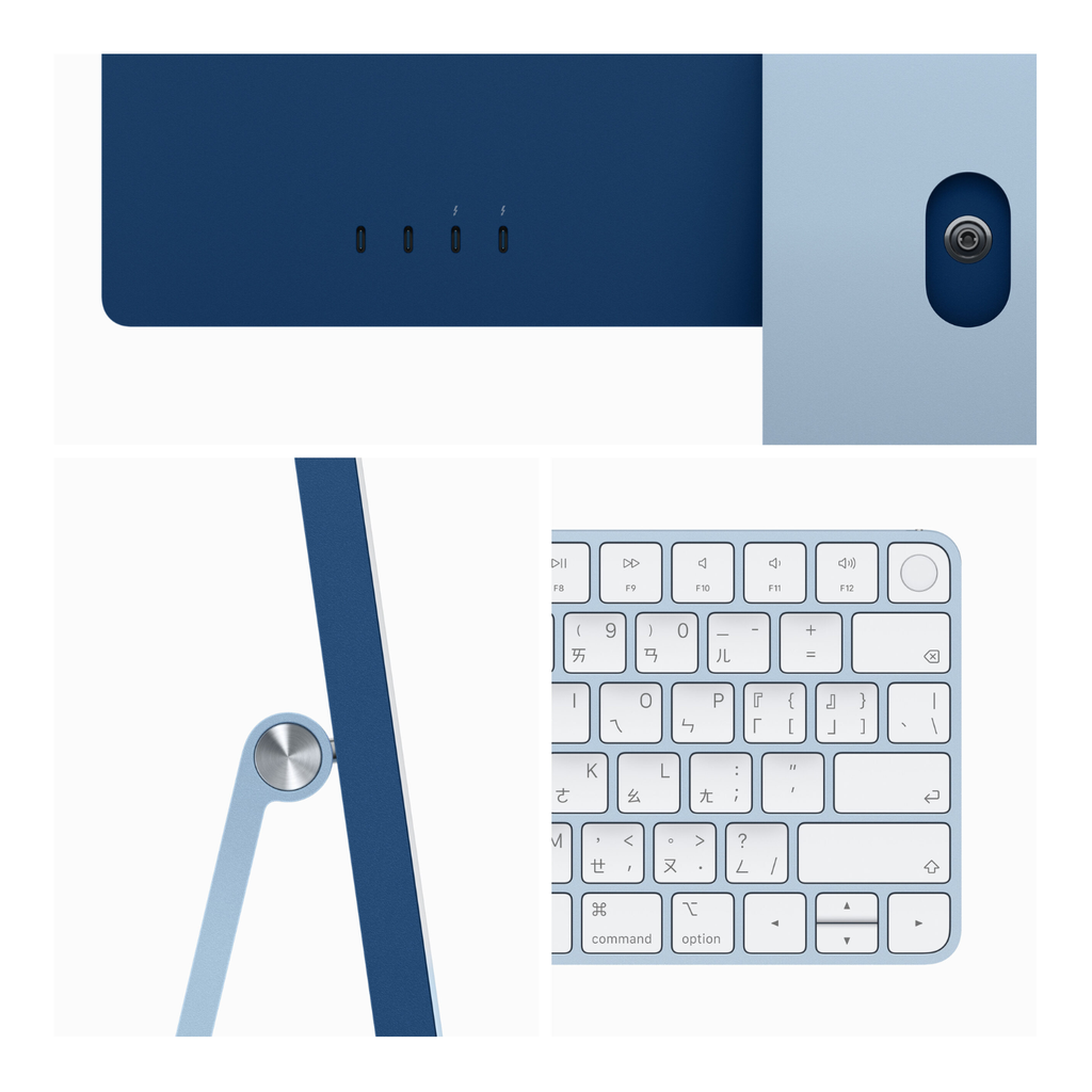 Apple iMac 24″ M3 – All-in-One 4.5K Retina, 8-Core CPU, 10-Core GPU, 8GB RAM, 256GB SSD, Blue, Teclado y Mouse Español Chile