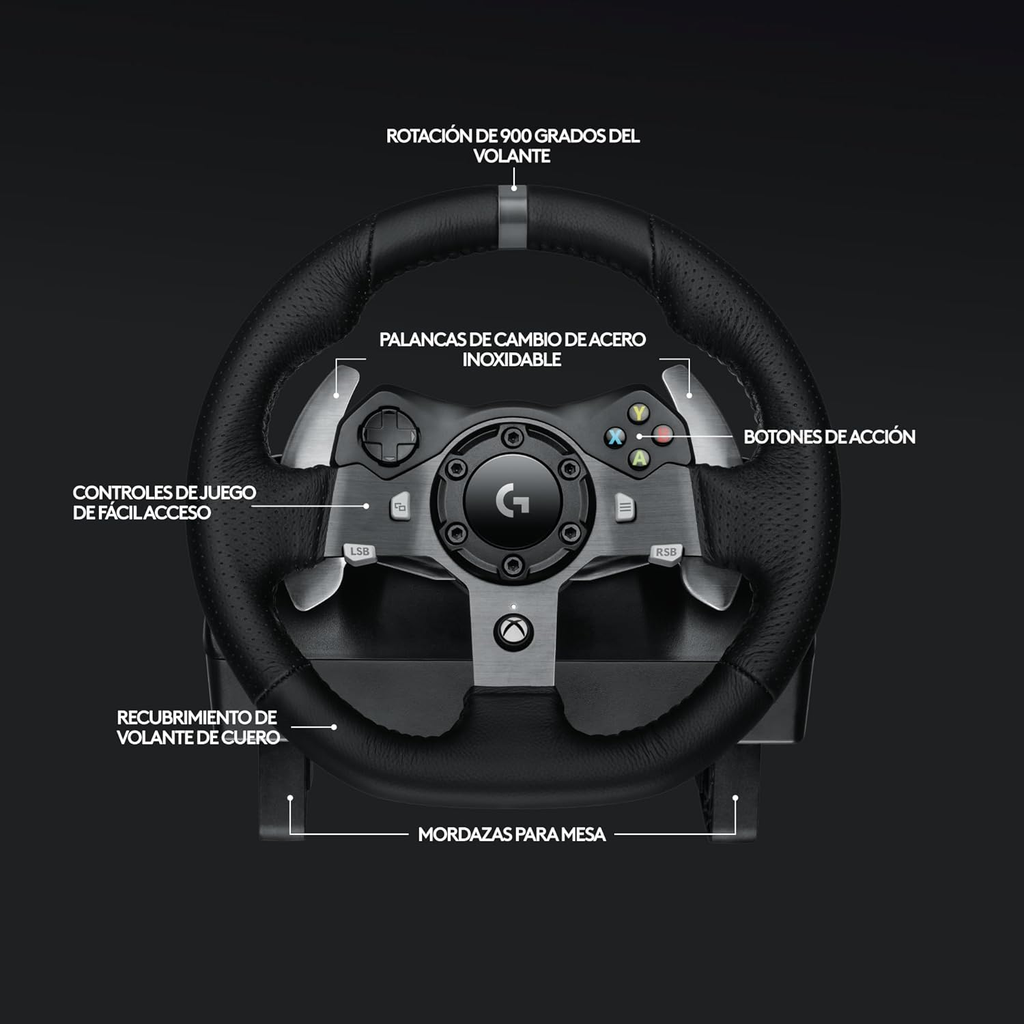 Logitech G920 Driving Force – Volante de Carreras para Xbox One, Xbox Series y PC, Force Feedback, Doble Motor, Pedales Incluidos (Nuevo)