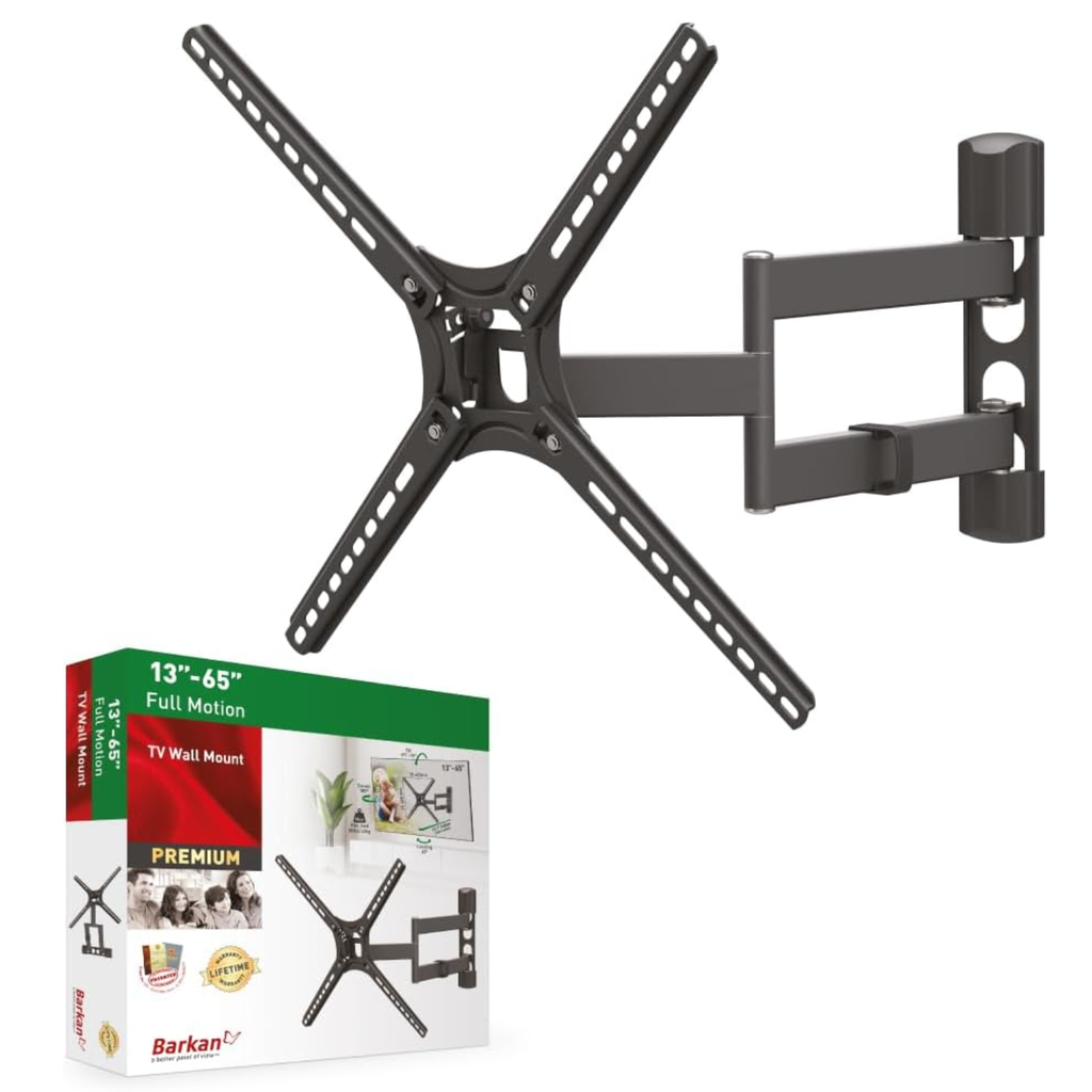 Barkan Soporte de Pared para TV 13"–65" – Brazo Largo Full Motion, Articulado 4 Movimientos, Compatible con Pantallas Planas y Curvas