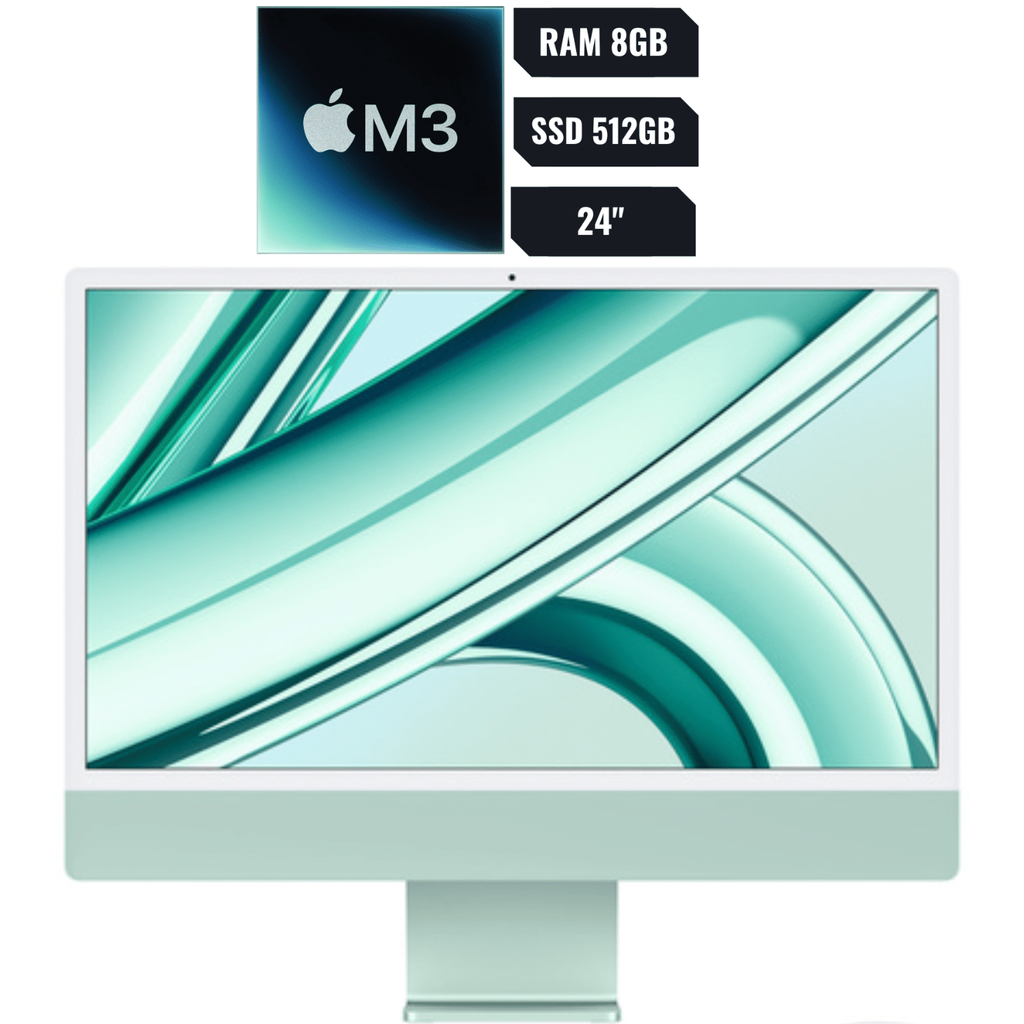 Apple iMac 24″ M3 – All-in-One 4.5K Retina, 8-Core CPU, 10-Core GPU, 8GB RAM, 512GB SSD, Green, Teclado y Mouse Español LATAM