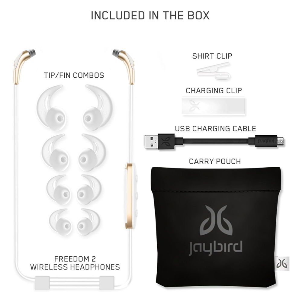 Jaybird Freedom 2 Audífonos Sport In-Ear Wireless Bluetooth con SpeedFit – Blanco/Dorado