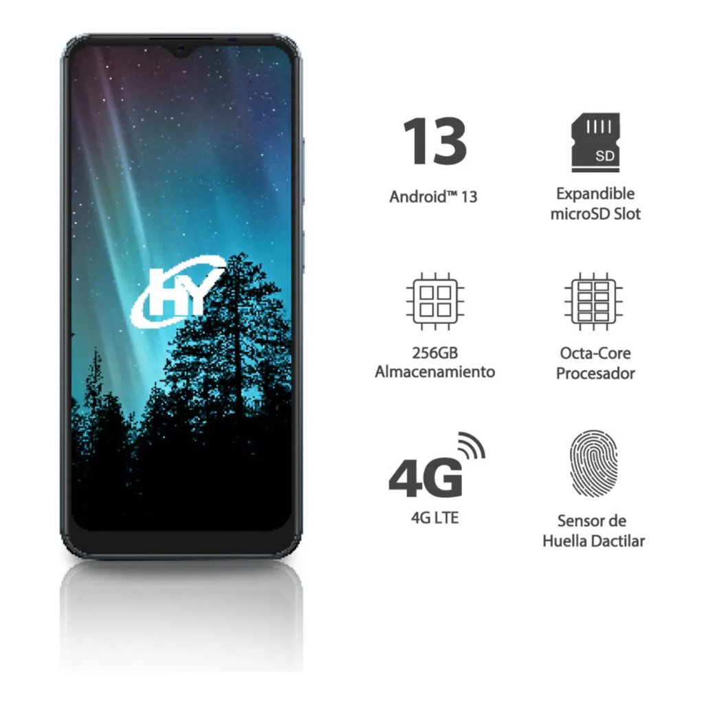 Celular HYLine Pro-X 8Gb, 256Gb 13MP/48MP, Android 13, Negro + Power Bank Energizer 10000mAh