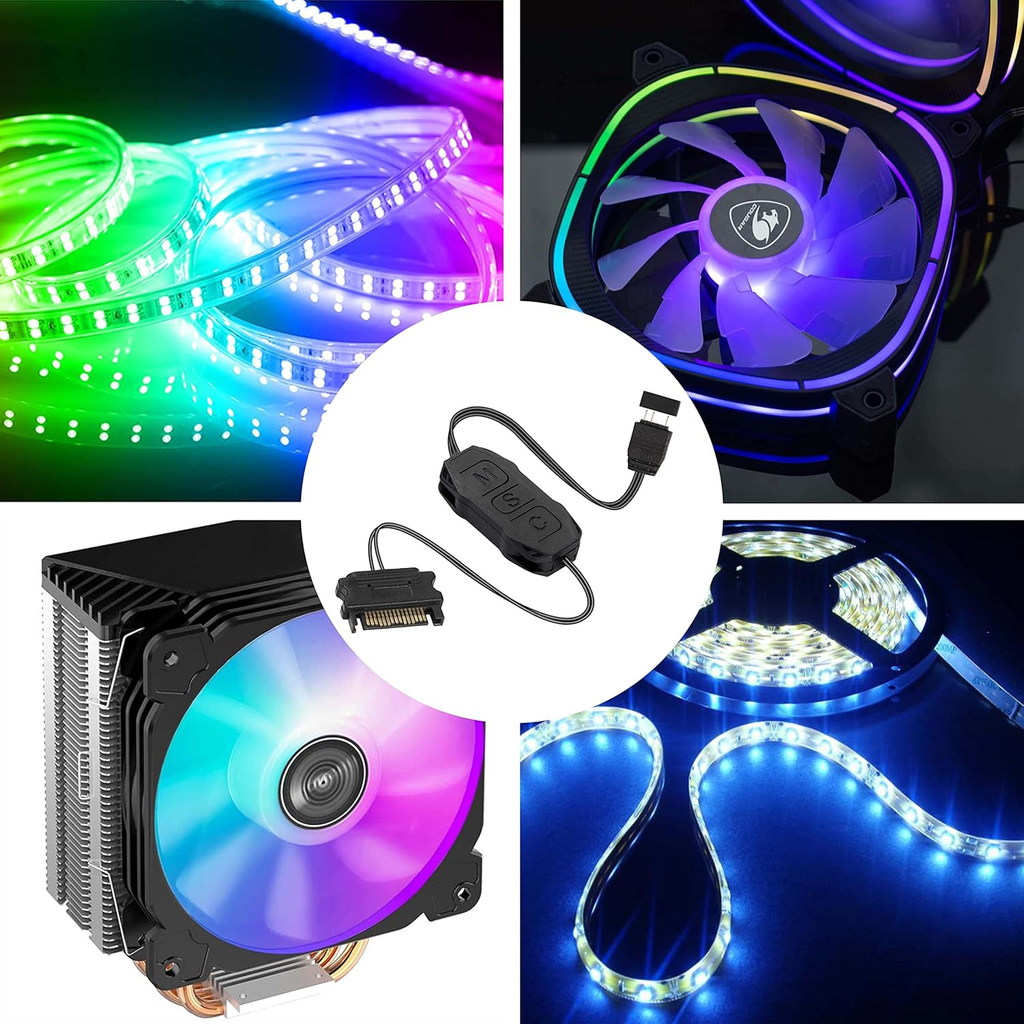 Adaptador ARGB a SATA – Alimentación 5V para Tiras LED, Ventiladores y Accesorios ARGB, Compatible con PC Gaming y Fuentes SATA