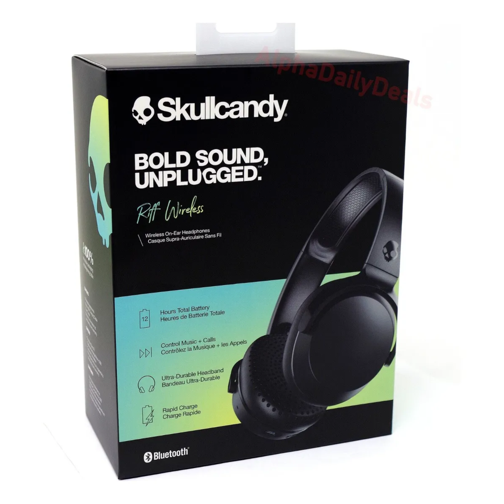 Skullcandy Riff Wireless – Audífonos On-Ear Bluetooth, Plegables, Micrófono Integrado, Color Black, Refurbished