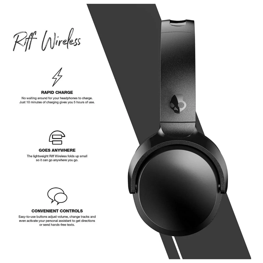 Skullcandy Riff Wireless – Audífonos On-Ear Bluetooth, Plegables, Micrófono Integrado, Color Black, Refurbished