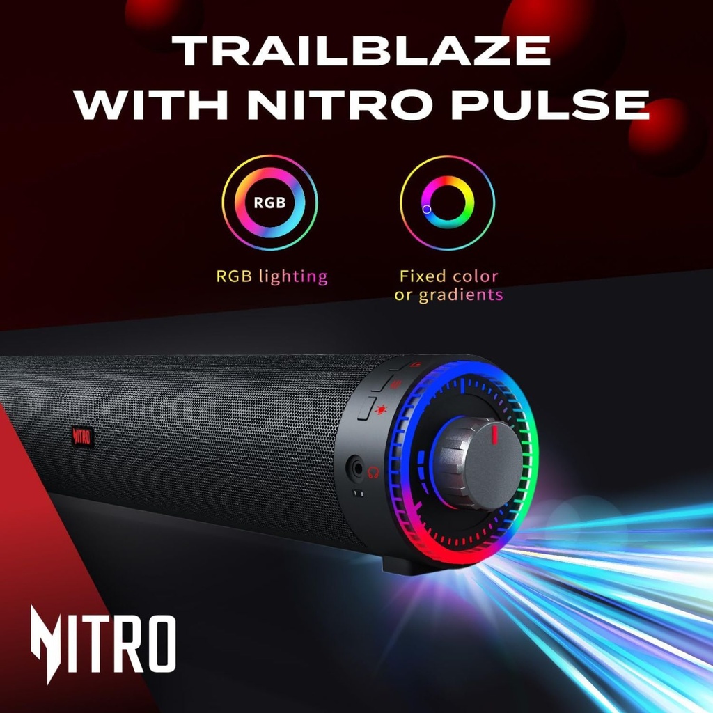 Acer Nitro 2.0 Bluetooth USB Computer Speakers Gaming Soundbar for Laptop Desktop Monitor Tablet Phone via USB/USB-C on PC Mac & Android, Nitro Pulse RGB Lights, 3.5mm Audio, Xbox PS5