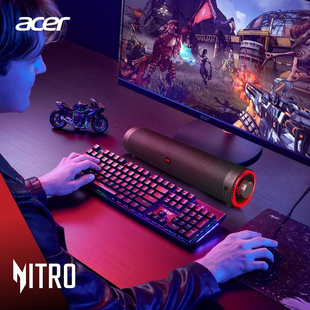 Acer Nitro 2.0 Bluetooth USB Computer Speakers Gaming Soundbar for Laptop Desktop Monitor Tablet Phone via USB/USB-C on PC Mac & Android, Nitro Pulse RGB Lights, 3.5mm Audio, Xbox PS5