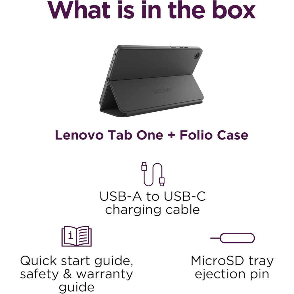 Lenovo Tab One 8.7" HD – Tablet Ultraligera, 4GB RAM, 64GB, Procesador MediaTek Helio G85, Hasta 12.5h de YouTube, con Funda Folio (Nuevo)