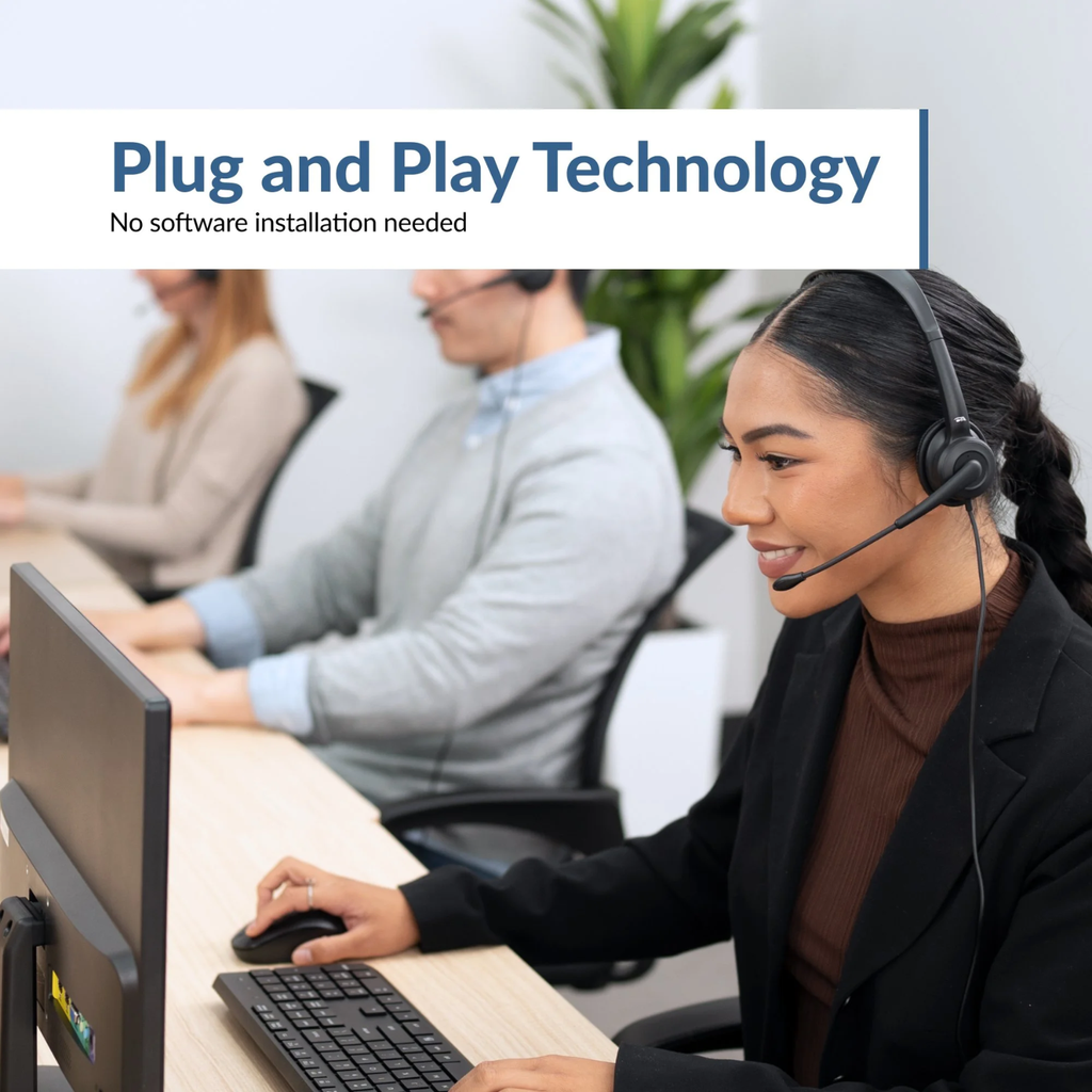 Cyber Acoustics AC-204 ENC – Headset USB con Micrófono, Cancelación de Ruido ENC, Diadema Ligera, Control en Cable, Ideal para Clases, Oficina y Videollamadas