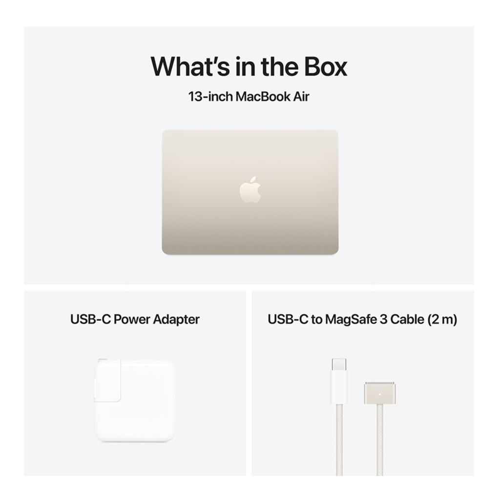 Apple MacBook Air 13″ (2025) Chip M4 | CPU 10 núcleos | GPU 10 núcleos | 16GB RAM | 512GB SSD | Pantalla Liquid Retina | Color Starlight | Nueva