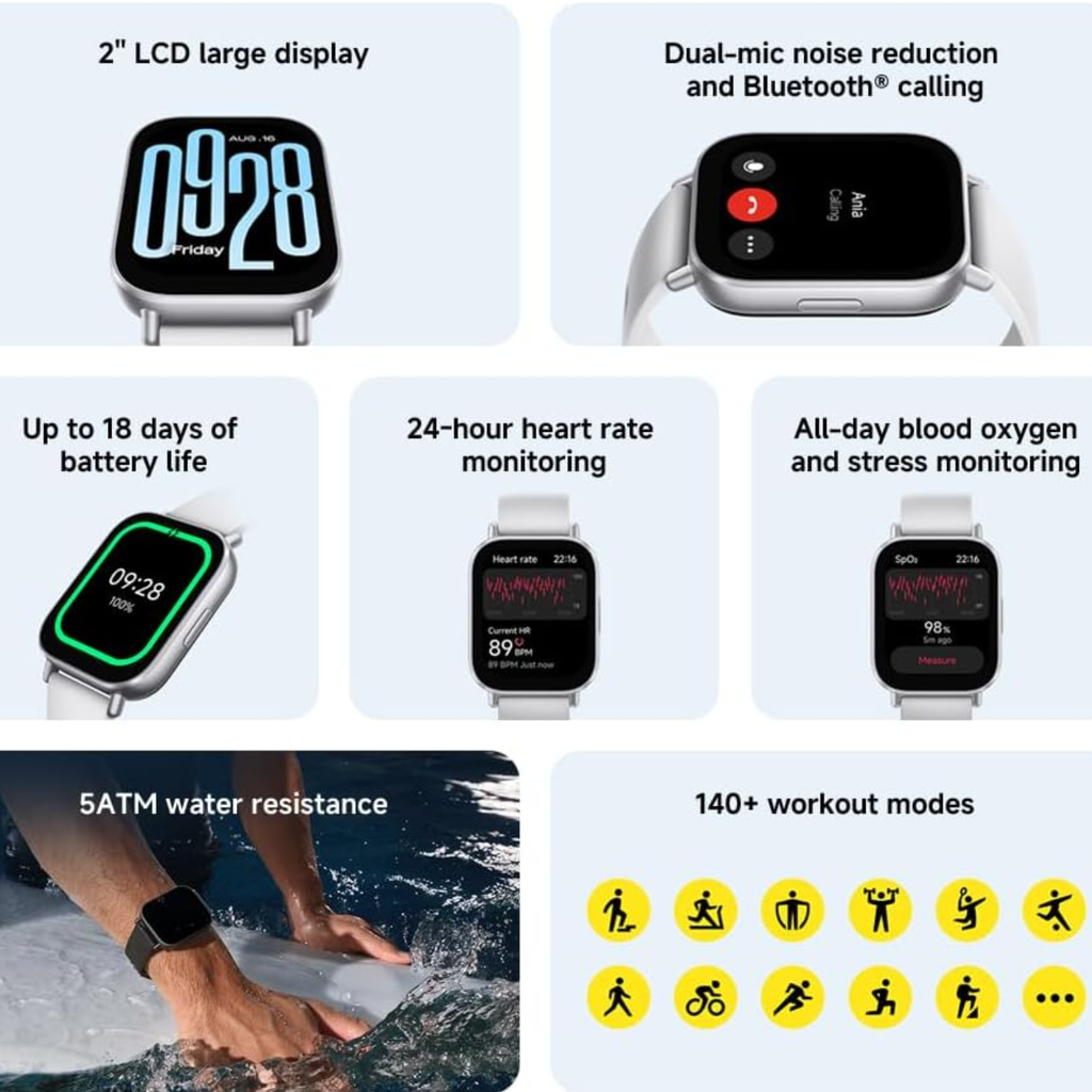 Xiaomi Redmi Watch 5 Active | Pantalla 1.96" HD | Llamadas Bluetooth | Batería hasta 18 días | SpO2 y Ritmo Cardíaco | Resistencia 5ATM | Nuevo Global | Precio Especial | Samara Online