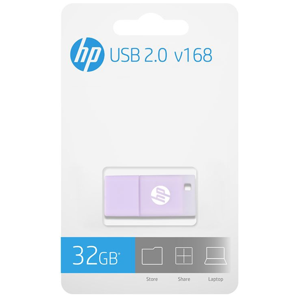 Memoria USB 32GB HP v168p Lila | Ref. HPFD168P-32L | USB 2.0 | Cuerpo de Goma Resistente | Nueva Sellada | Para Estudiantes, Oficina y Regalos | Diseño Ultra Compacto