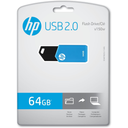 Memoria USB 64GB HP v150w Azul | Ref. P-FD64GHPV150W-GE | USB 2.0 | Diseño Deslizante Sin Tapa | Nueva Sellada | Para Respaldo Masivo, Video y Oficina