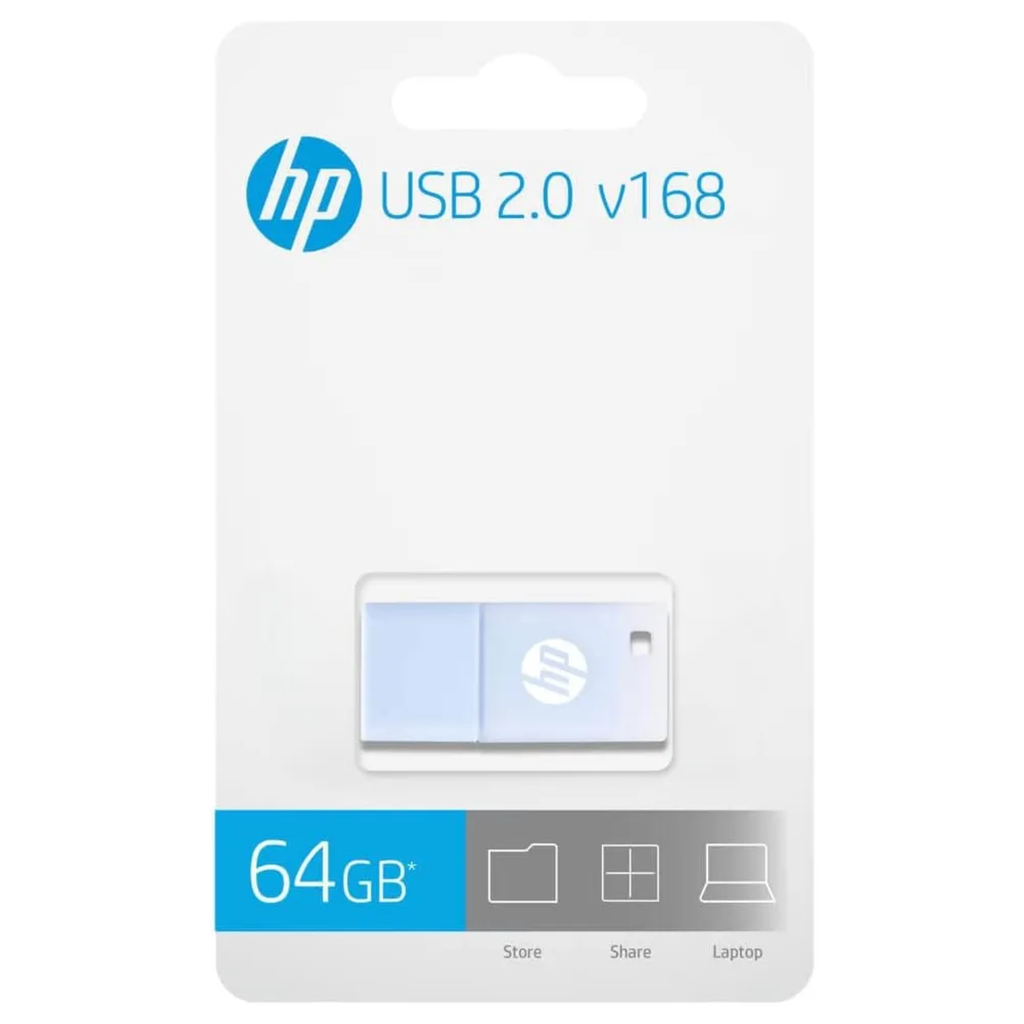 Memoria USB 64GB HP v168b Azul Pastel | Ref. HPFD168B-64 | USB 2.0 | Cuerpo de Goma Antigolpes | Nueva Sellada | Para Respaldo Masivo, Universidad y Oficina