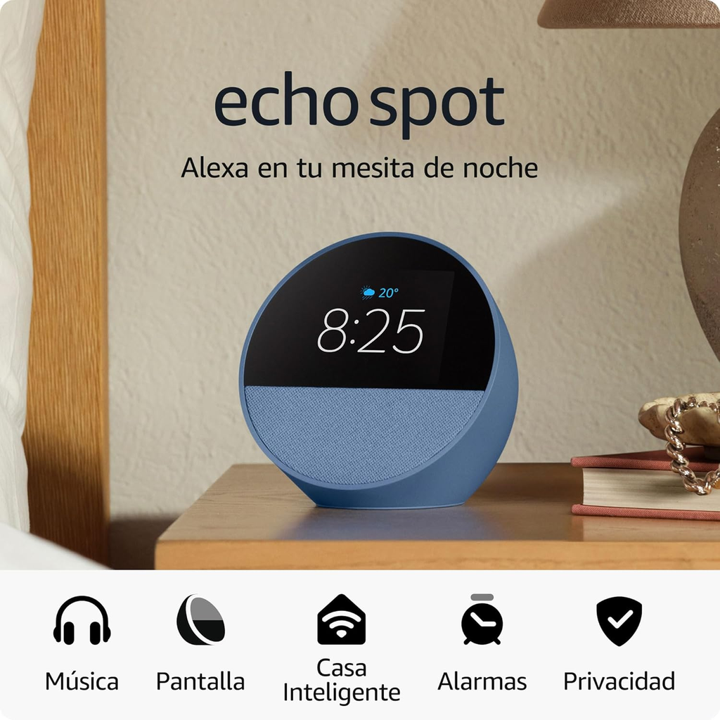 Amazon Echo Spot (Modelo 2024) Reloj Despertador Inteligente y Hub de Hogar Digital - Azul Océano