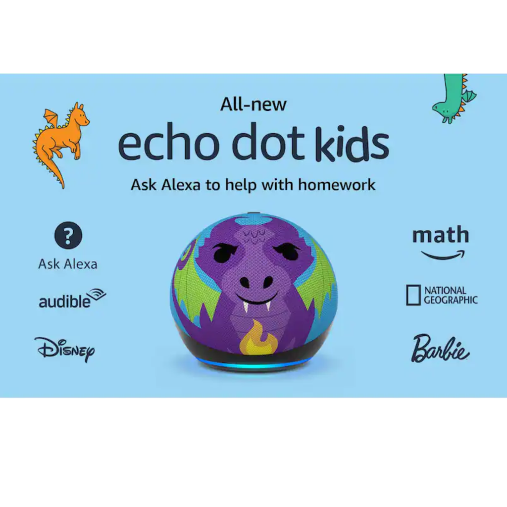 Amazon Echo Dot Kids 5th Gen (Fire Dragon) – Bocina Inteligente con Alexa, Control Parental, Audio Mejorado, Incluye 1 Año de Amazon Kids+ (UPC 840080543413)