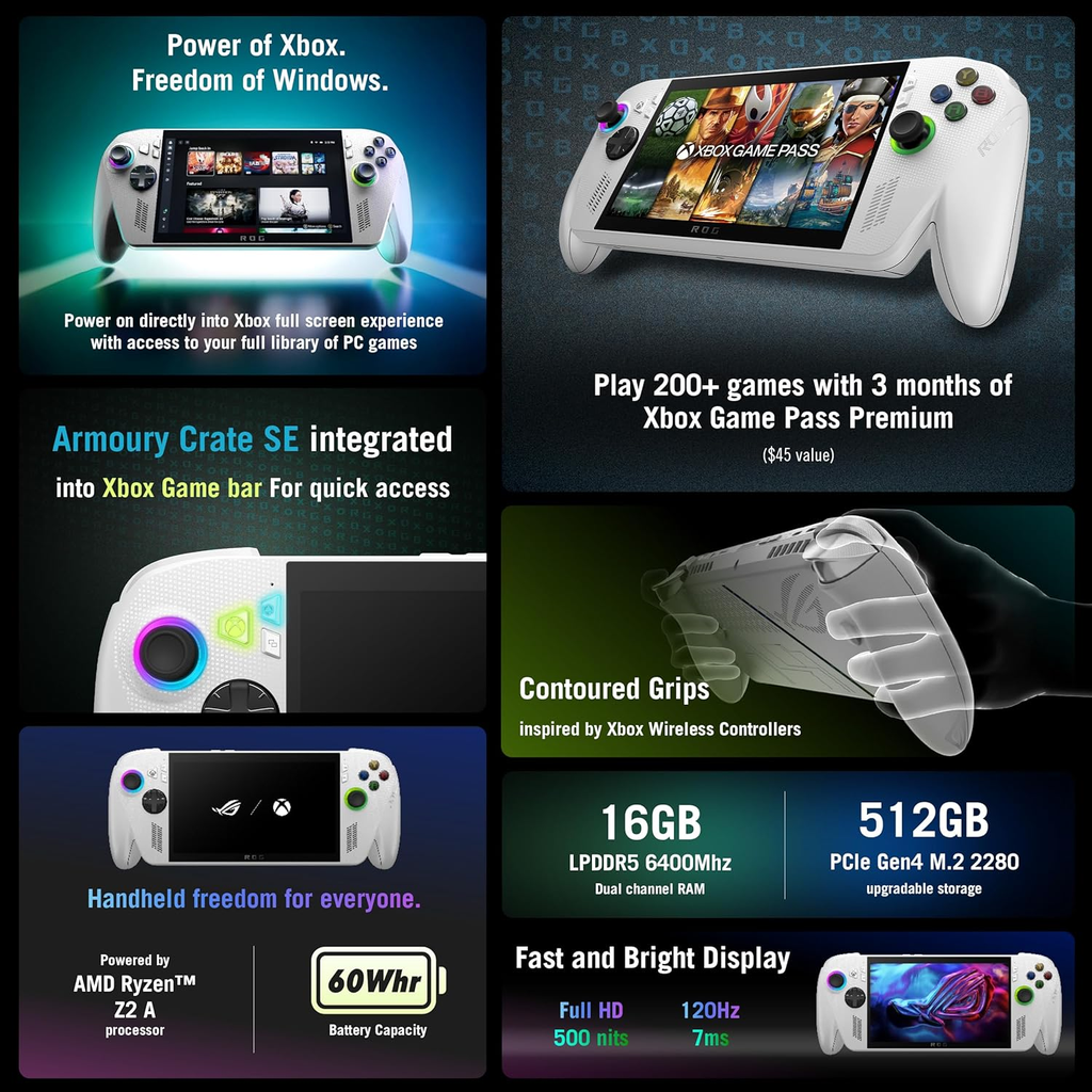 Consola Portátil ASUS ROG Ally (2025) - 512GB SSD, Pantalla 7" 120Hz, Windows 11 - Blanca