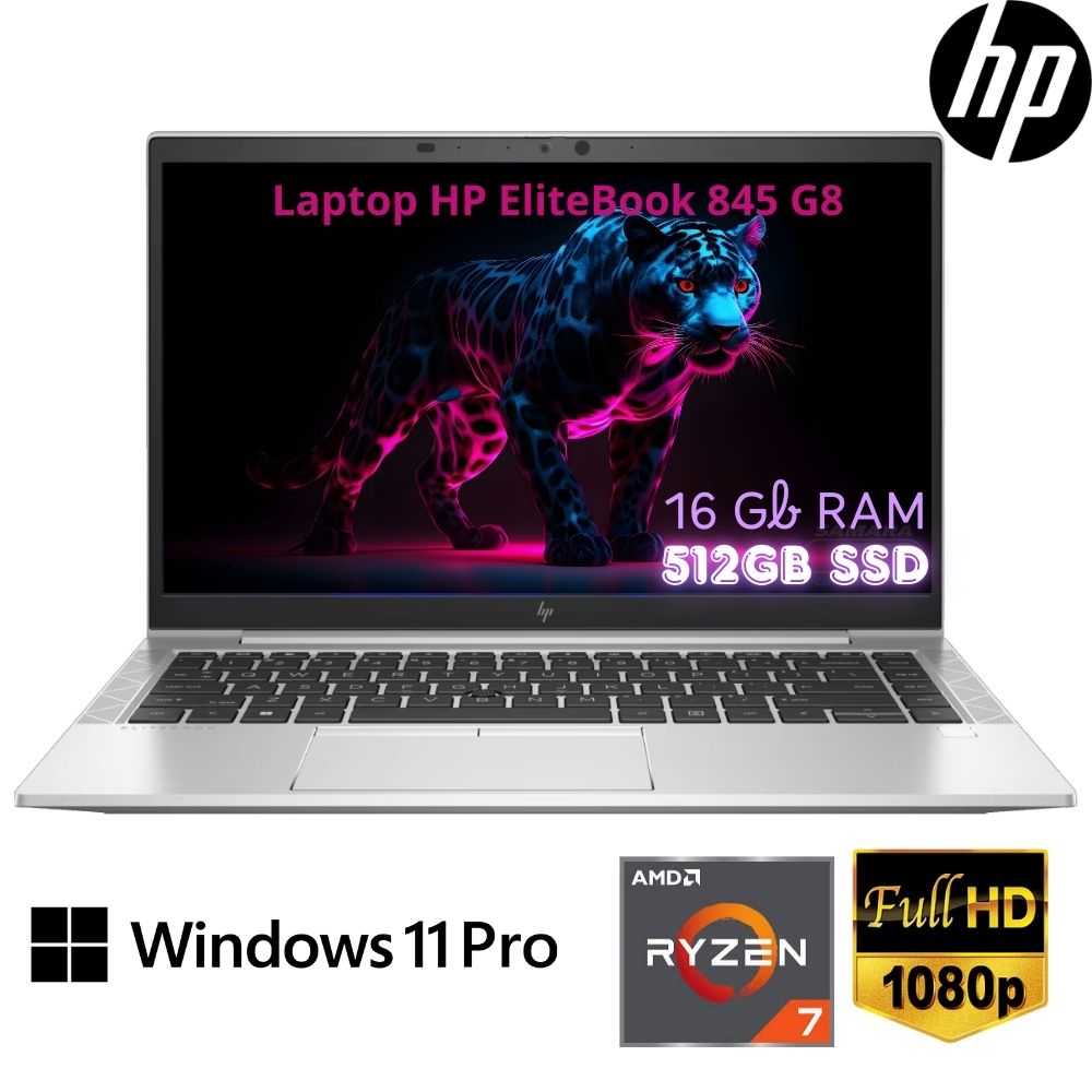 Refurbished - HP 14" EliteBook 845 G8 Notebook PC | 1920x1080 | AMD Ryzen 7 PRO 5850U with Radeon Graphics | 16 GB | 512 GB SSD NVMe | Microsoft Windows 11 Pro | PIKE SILVER | BL | CAM, FPR *Grade A*