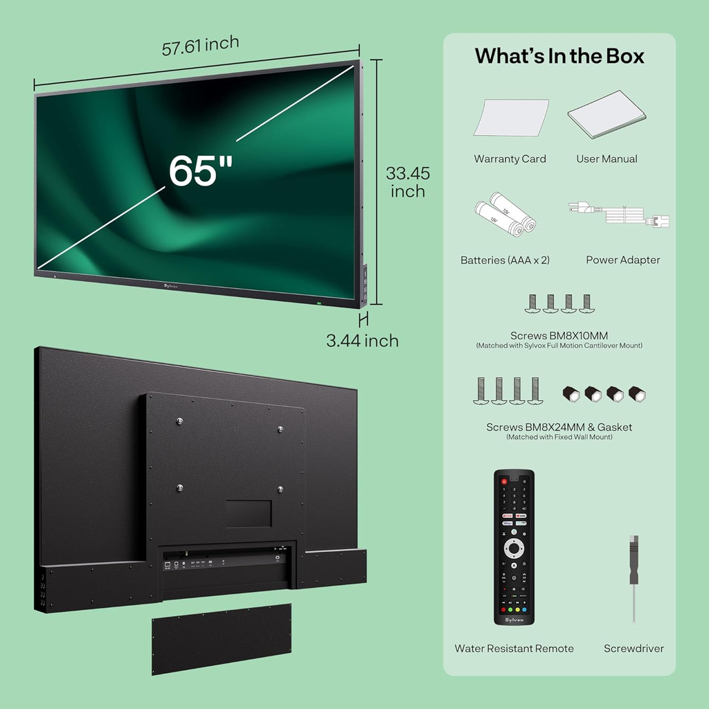 Pool Pro 2.0 65" QLED Full Sun Outdoor TV – 4K UHD, 2000 nits, Google TV, Clima Extremo, Ideal para Exteriores – OQ65A2KHGF