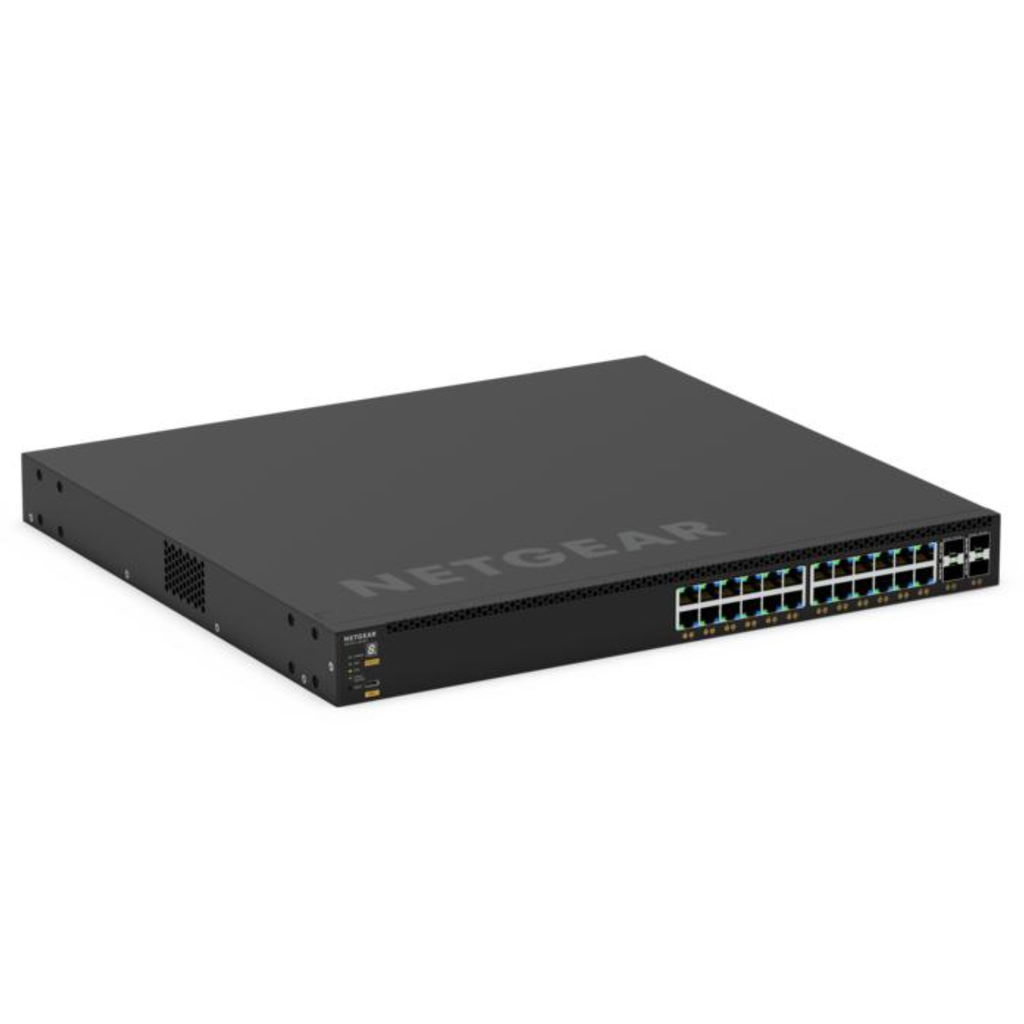 NETGEAR GSM4328-100NES – Switch 28 Puertos 10Gbps, Managed L2/L3, ARM Cortex A57, 2GB RAM, IGMP Plus y AV User Interface para Instalaciones AV Profesionales – Nuevo