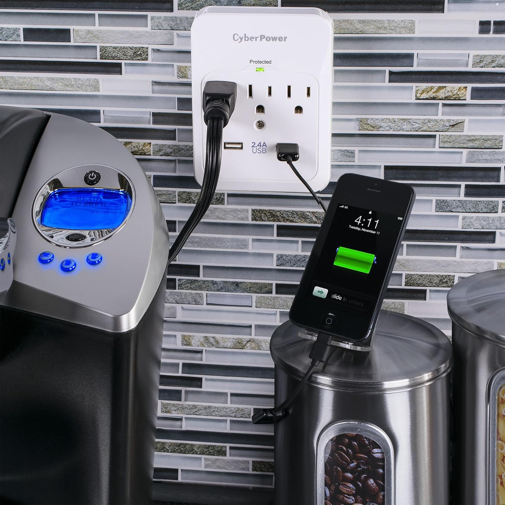 Supresor de Picos CyberPower CSP300WUR1 3 Tomas + 2 USB 600J Blanco (Refurbished B)