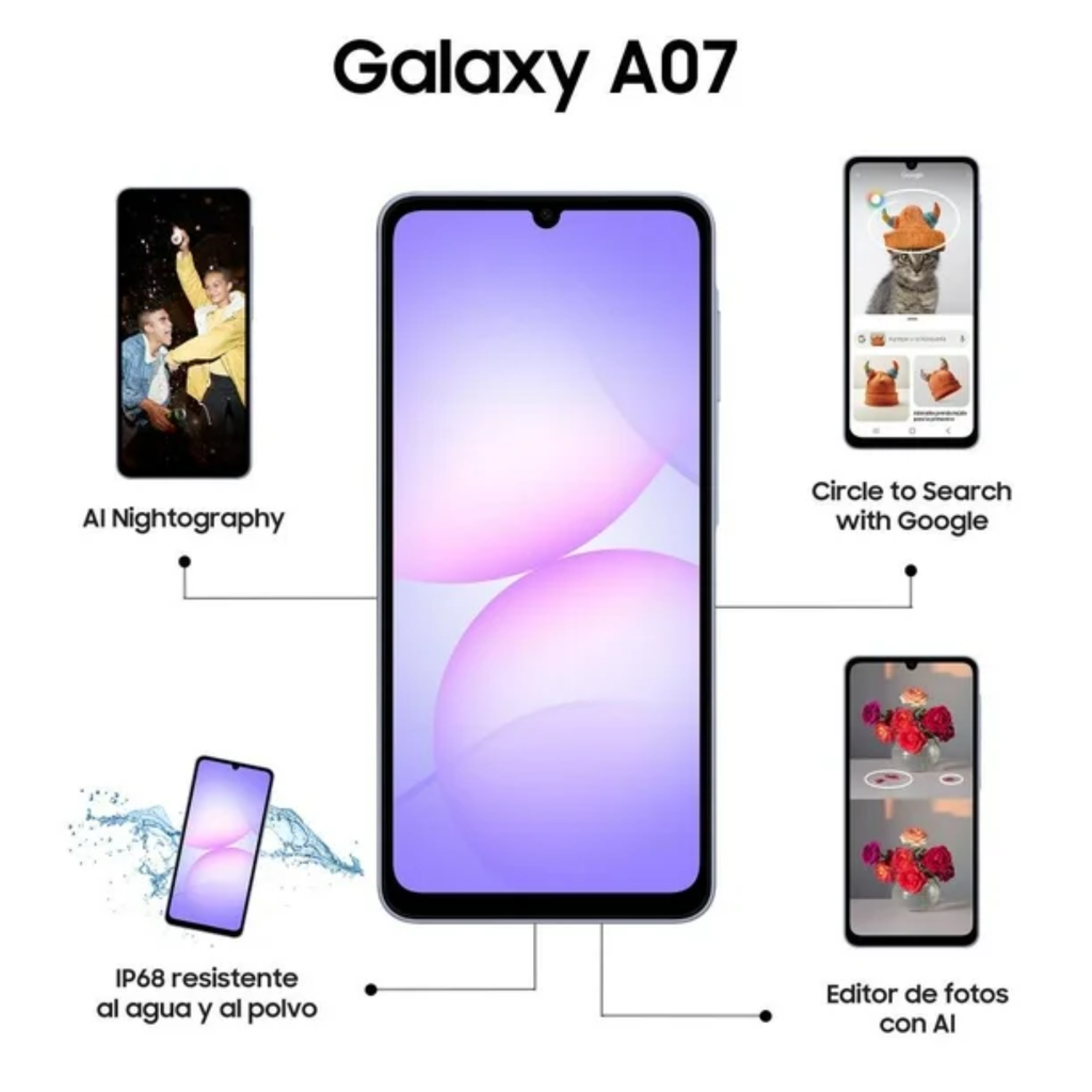 Samsung Galaxy A07 4GB RAM 64GB LTE – Pantalla 6.7", Batería de Larga Duración, Cámara Avanzada, Desbloqueo Facial, Color Black (Nuevo)