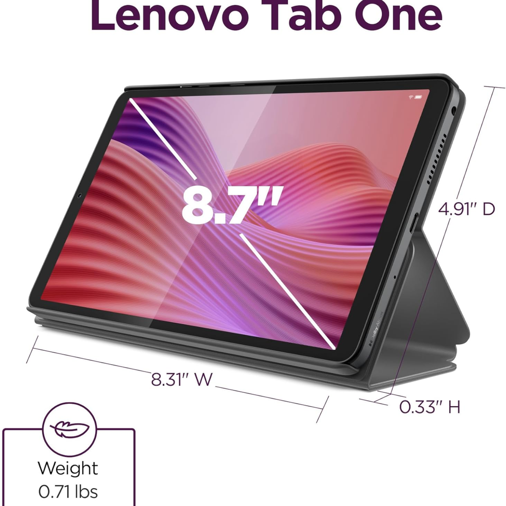 Lenovo Tab One 8.7" HD – Tablet Ultraligera, 4GB RAM, 64GB, Procesador MediaTek Helio G85, Hasta 12.5h de YouTube, con Funda Folio (Nuevo)