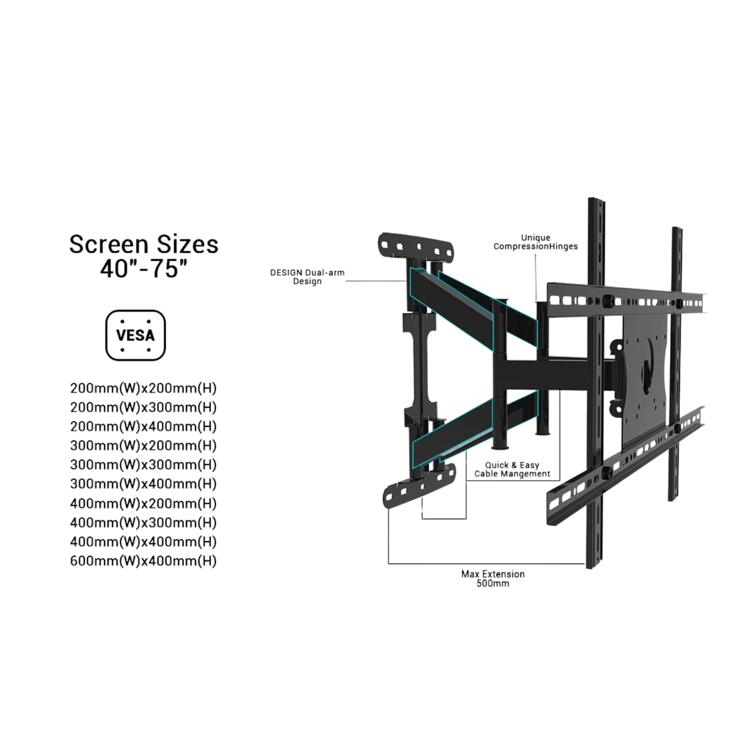 Soporte para TV Exterior S100MCMA0 – Full Motion, Resistente al Clima, Giratorio e Inclinable, Montaje en Pared para Pantallas Grandes – Nuevo