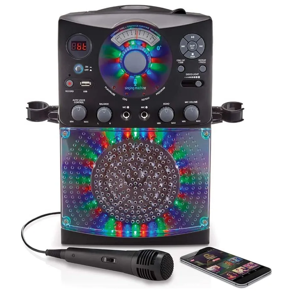 Sistema de Karaoke Singing Machine SML385UBK | Bluetooth | Luces de Discoteca LED | Reproductor CD+G y USB | Color Negro | Nuevo