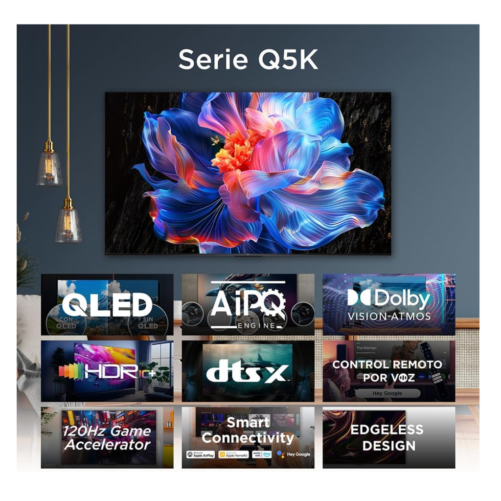 Smart TV TCL 65" QLED 4K - Quantum Dot Color, Dolby Vision HDR, Google TV, Diseño Metálico FullScreen