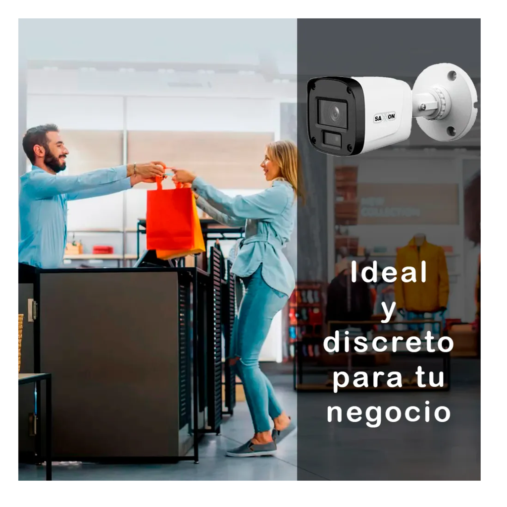 SAXXON SUA-KIT/XVR1E04-I/4-B10P-0280B - Kit de 4 Canales HDCVI/ Cámaras B10P de 1MP 720P/ Lente de 2.8mm Con Apertura de Hasta 100°/ Grabador de 4 Canales con Detección de Movimiento Inteligente/ Entradas y Salidas de Audio