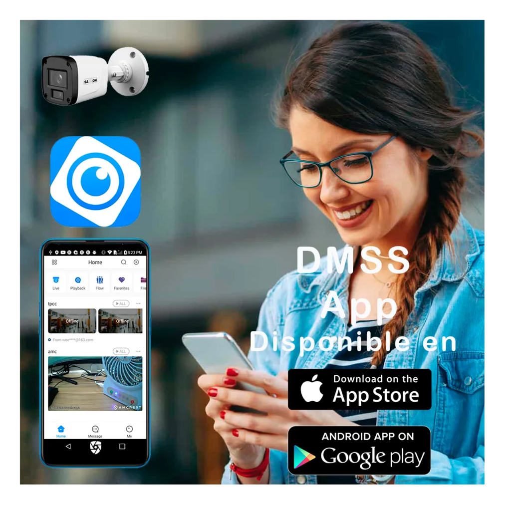 SAXXON SUA-KIT/XVR1E04-I/4-B10P-0280B - Kit de 4 Canales HDCVI/ Cámaras B10P de 1MP 720P/ Lente de 2.8mm Con Apertura de Hasta 100°/ Grabador de 4 Canales con Detección de Movimiento Inteligente/ Entradas y Salidas de Audio