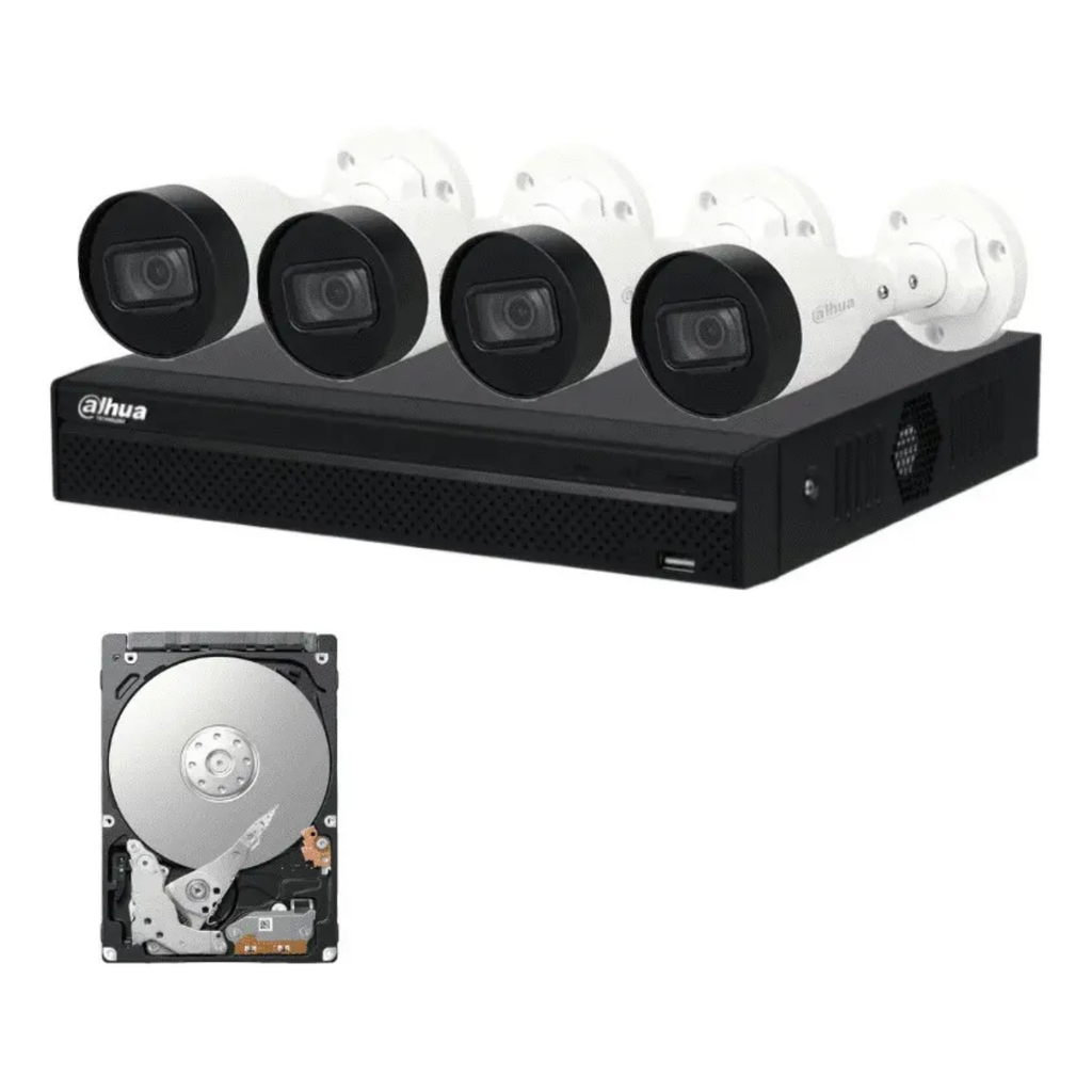 Kit de Videovigilancia IP Dahua 4 Canales PoE con Disco Duro 1TB y Cámaras 2MP