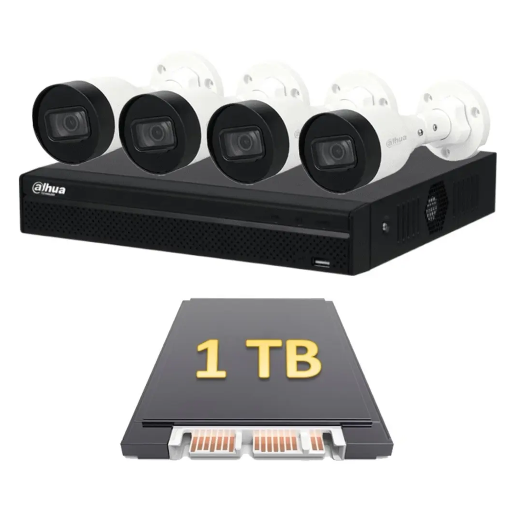 Kit de Videovigilancia IP Dahua 4 Canales PoE con Disco Duro 1TB y Cámaras 2MP