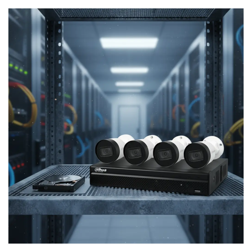 Kit de Videovigilancia IP Dahua 4 Canales PoE con Disco Duro 1TB y Cámaras 2MP