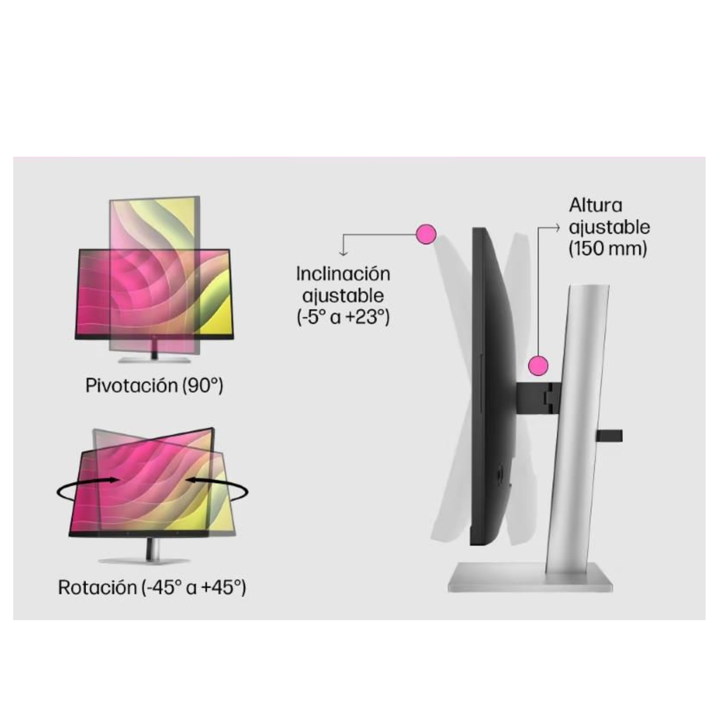 Monitor Táctil HP E24t G5 23.8" Full HD - Panel IPS, 10 Puntos de Contacto, Ergonomía 4-Vías, Filtro HP Eye Ease, HDMI/DP/USB, Negro/Plata