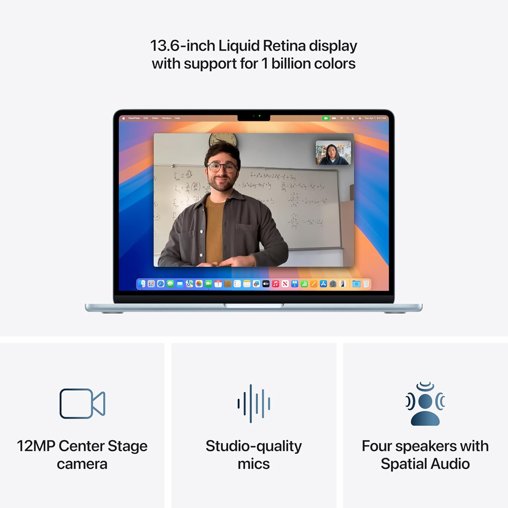 Apple MacBook Air 2025 | Chip M4 (10-core CPU) | 16GB RAM | 256GB SSD | Pantalla Liquid Retina 13.6″ | Color Sky Blue | Teclado Retroiluminado | Nueva