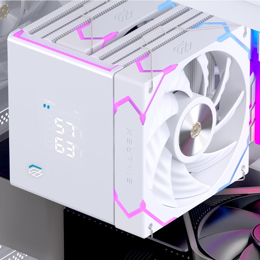 Disipador CPU EINAREX Glide G300 White – Doble Fan – Pantalla Digital de Temperatura – ARGB – Multi Sockets